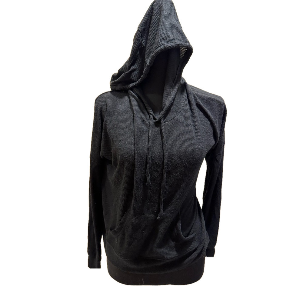 NWT WST CST BASIC BLACK RIBBED LIGHT WEIGHT HOODED SWEATSHIRT